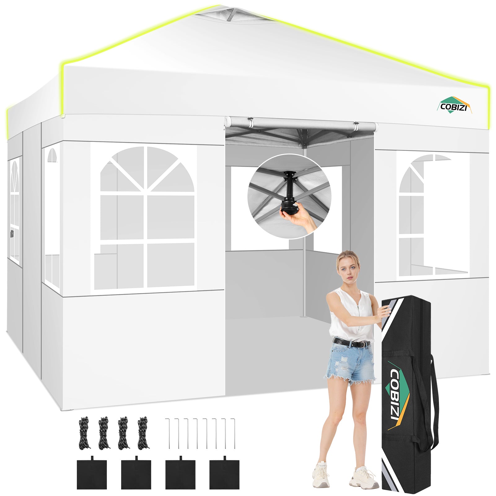 COBIZI 10'x20' Pop up Canopy Tent Easy up Canopy with Air Vent,Reflective Strip,4 Sandbags SPC120