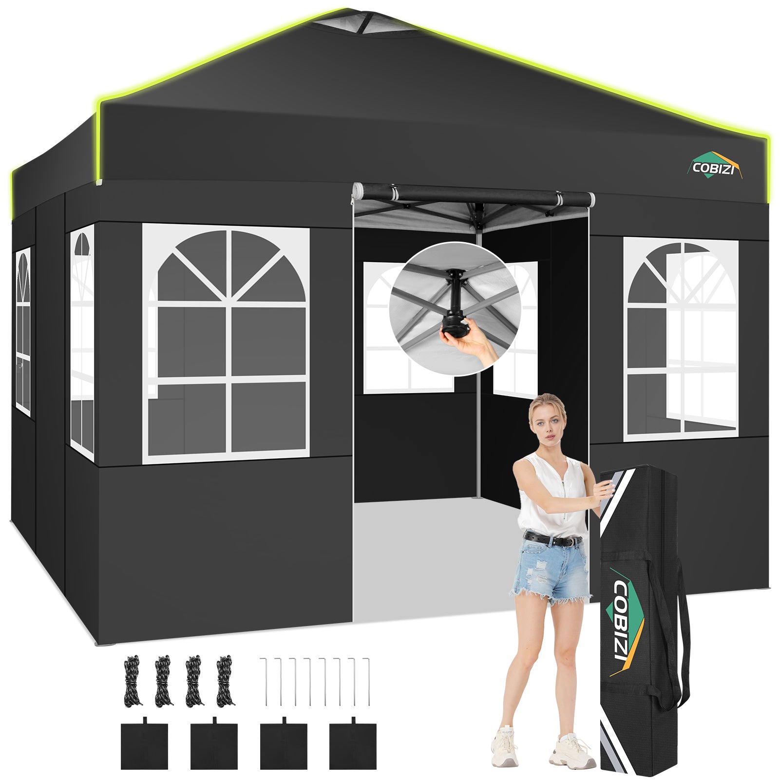 COBIZI 10'x20' Pop up Canopy Tent Easy up Canopy with Air Vent,Reflective Strip,4 Sandbags SPC120