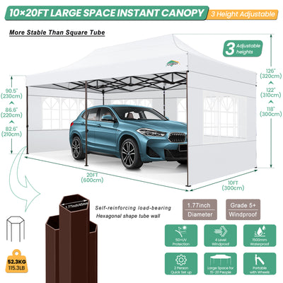 COBIZI 10x20 Pop up Heavy Duty Canopy with 6 Sidewalls,Waterproof Commercial Tent,Outdoor Gazebo for Wedding Party with Wheeled Bag