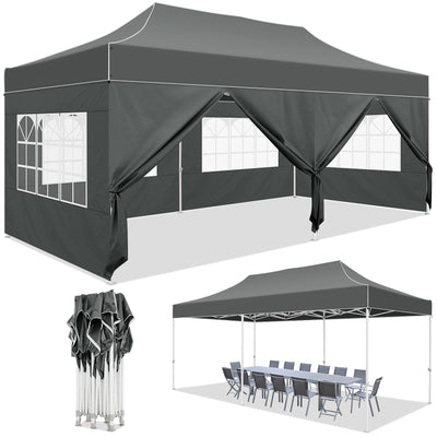 COBIZI 10x20 Pop Up Canopy Tent Heavy Duty with 6 Removable Sidewalls, Commercial Heavy Duty Pop Up Tent for Parties All Weather Waterproof and UV 50+ Wedding Tent with Roller Bag(Legs Upgraded)