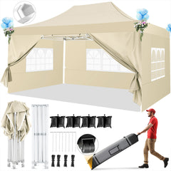 HOTEEL 10x15 Pop Up Canopy Tent Heavy Duty with 4 Sidewalls,Tents for Parties Outdoor Canopy Event Tent Wedding with Roller Bag,UV 50+ & Upgraded No Water Accumulation,Thick Hexagonal Legs