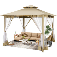 Hoteel 10x10 Gazebos for Patios, Canopy Tent Outdoor Gazebo Backyard Gazebo Patio with Mosquito Netting and Double Roof for Party, Wedding, BBQ and Event, Black