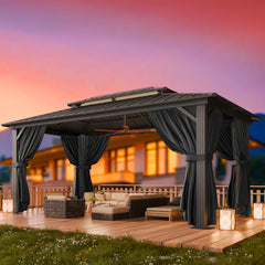 COBIZI 10'x15' Hardtop Gazebo with Heavy Duty Galvanized Steel Metal Roof, Patio Hard Top Gazebo with Curtains & Netting, Black SPC000274