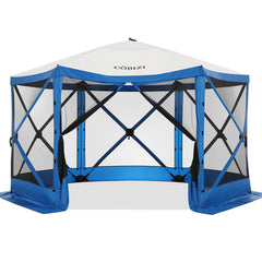 Hoteel 12x12ft Pop-up Gazebo EZ Set-up Camping Canopy Tent with 6 Sides Mosquito Netting, Waterproof, UV Resistant, Portable Screen House Room, Outdoor Party Tent with Carry bag, Ground Spike, Khaki
