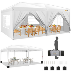 HOTEEL 10x20 Pop Up Canopy with Sidewalls, Easy Up Canopy Tent with Carry Bag, Outdoor Canopies with 4 Sandbags, Large Tents for Outdoor Events, Wedding, Backyard, Commercial, Black