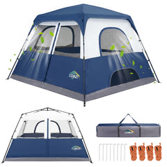 6-8 Person Camping Tent, Easy Setup Waterproof Windproof Backpacking Tent with Removable Rainfly, Lightweight Portable Outdoor Family Tents for Camping, Travel, Fishing, Hiking