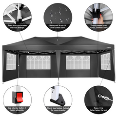 COBIZI 10'x20' Pop Up Canopy with 6 Sidewalls,Waterproof Outdoor Commercial Instant Tent,for Parties Beach Camping Event Shelter Wedding,Black