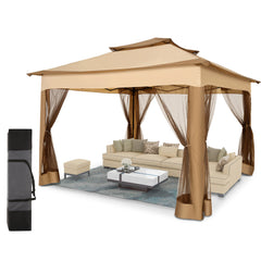 HOTEEL 12'x12' Pop Up Gazebo Patio Outdoor Canopy Tent with 8 Mosquito Nettings, Adjustable Height and 144 Square ft of Shade for Garden, Party, Backyard with Vented Top, Gray