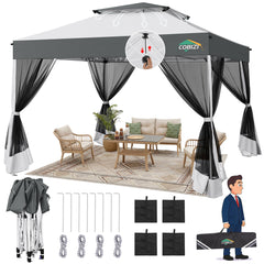 HOTEEL 10x10 Gazebo Canopy Tent with 4 Netting Sidewalls,Pop up Gazebo Tents,Outdoor Party Tents with Sandbags