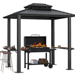HOTEEL 6x8 FT Hardtop Grill Gazebo with Vented Double Roof, Galvanized Steel Sun & Rain Shelter, Rust-Resistant Aluminum BBQ Gazebo for Outdoor Cooking, Patio, Backyard (Dark Brown)