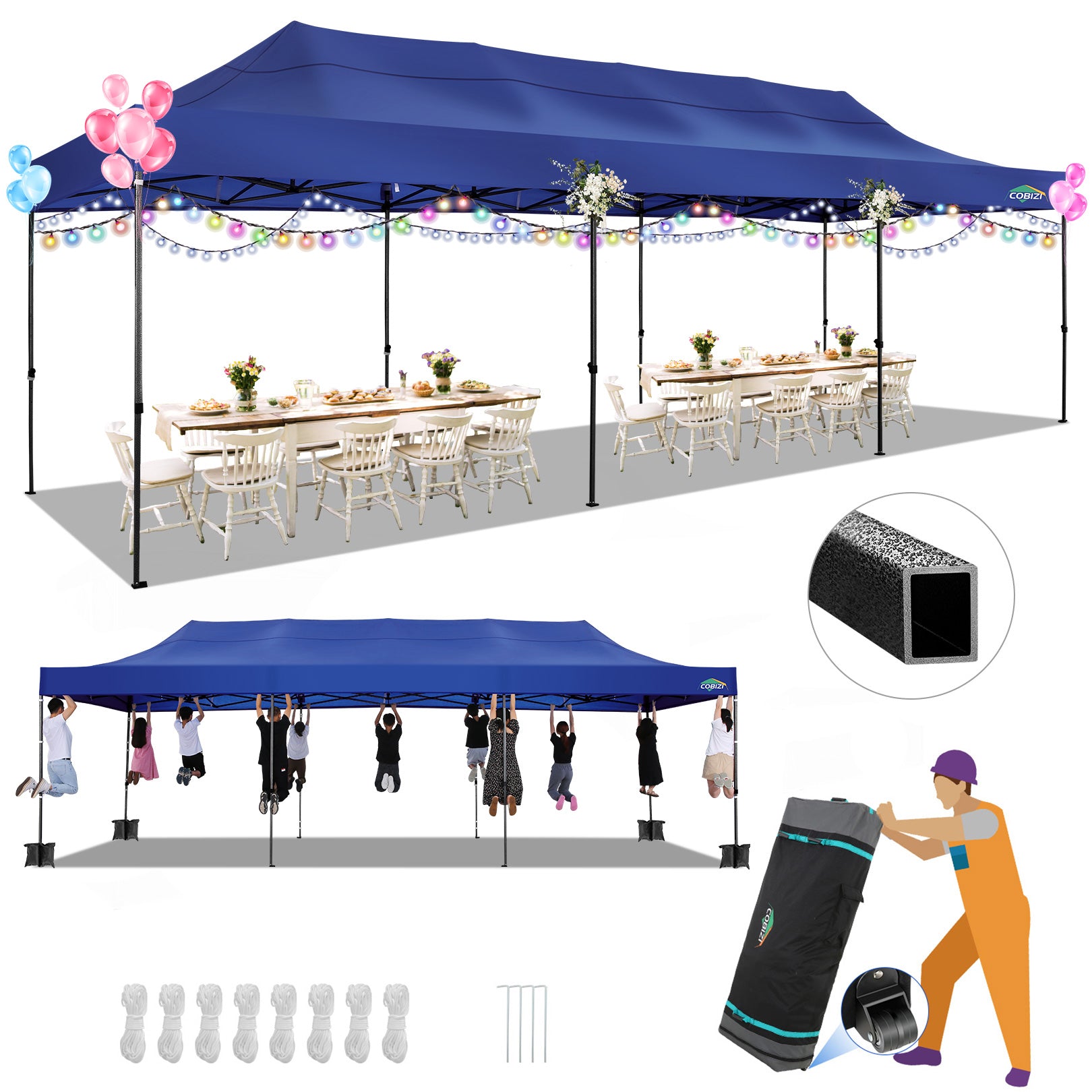 COBIZI 10'x30' Easy Pop Up Heavy Duty Large Canopy, Anti-UV & Waterproof SPC36