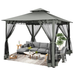 Hoteel 10x10 Gazebos for Patios, Canopy Tent Outdoor Gazebo Backyard Gazebo Patio with Mosquito Netting and Double Roof for Party, Wedding, BBQ and Event, Black