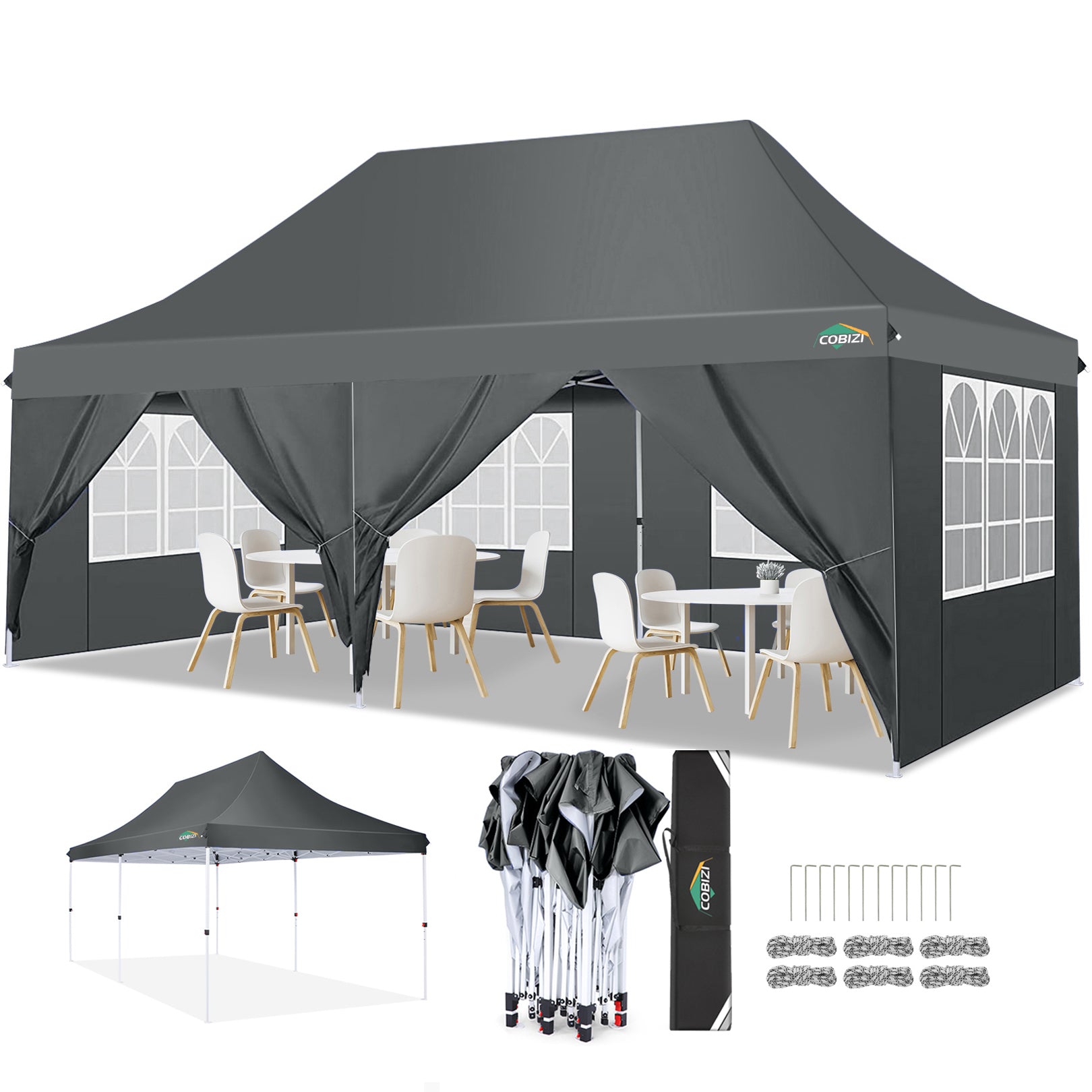 COBIZI 10'x20' Pop Up Waterproof Party Tent Canopy with 6 Removable Sidewalls AMA005924