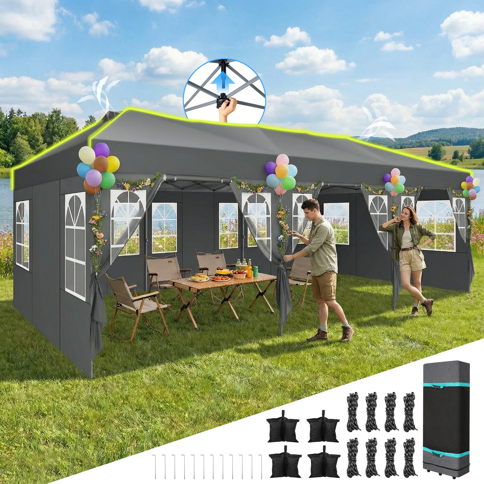 COBIZI 10'x30' Pop up Waterproof Canopy with Sidewalls & Wheel Carry Bag SPC305