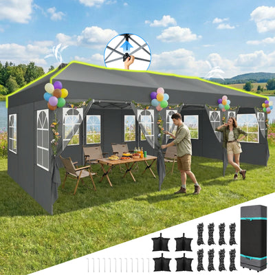 COBIZI 10'x30' Pop up Waterproof Canopy with Sidewalls & Wheel Carry Bag SPC305