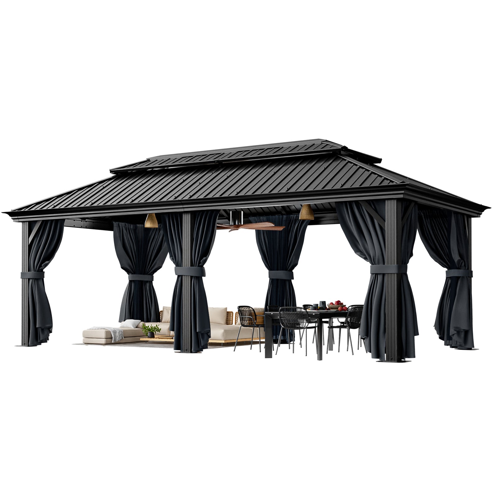 COBIZI 12'x20'  Heavy Duty Double HardTop Gazebo with Privacy Curtains & Netting, SPC91