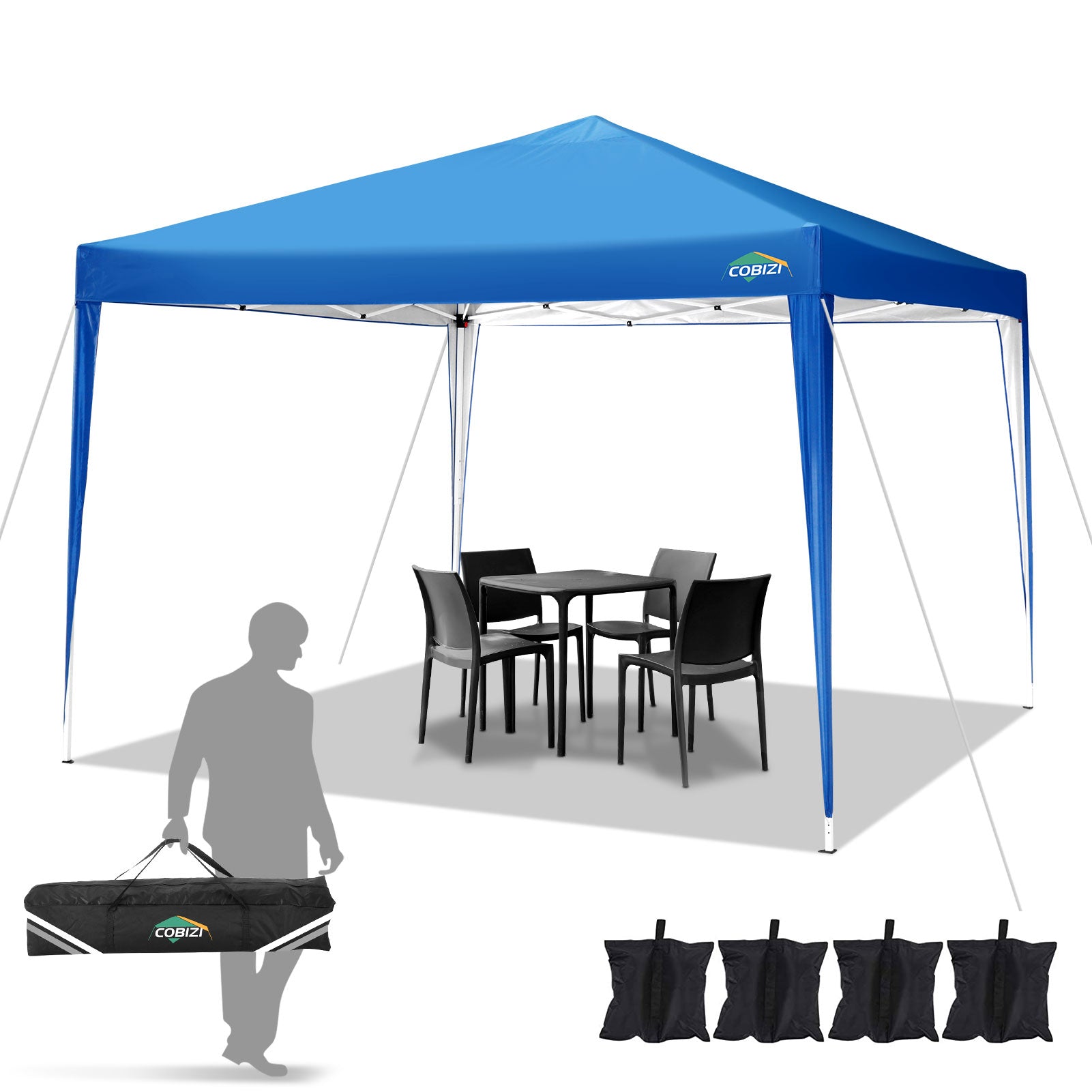 COBIZI 10x10 Pop Up Canopy Tent, Outdoor Instant Commercial Gazebo, Shade Shelter Waterproof Tents for Backyard Parties Event,Blue