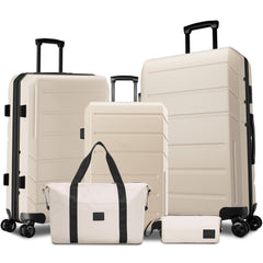 HOTEEL 5 Piece Luggage Sets,Expandable ABS+PC Hardshell Suitcase Set with TSA Lock,Lightweight Carry on Suitcases for Men Women,Beige