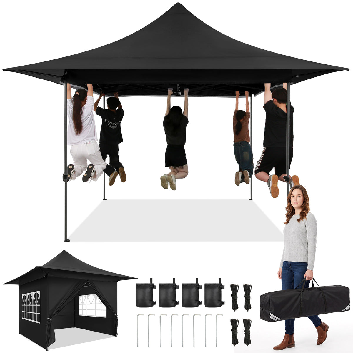 Hoteel 13x13 Pop up Canopy with 4 Removable Sidewalls, Outdoor Canopy Tents for Parties Wedding, High Stability, Instant Sun Protection Shelter with Upgrade Raised Roof and Carry Bag