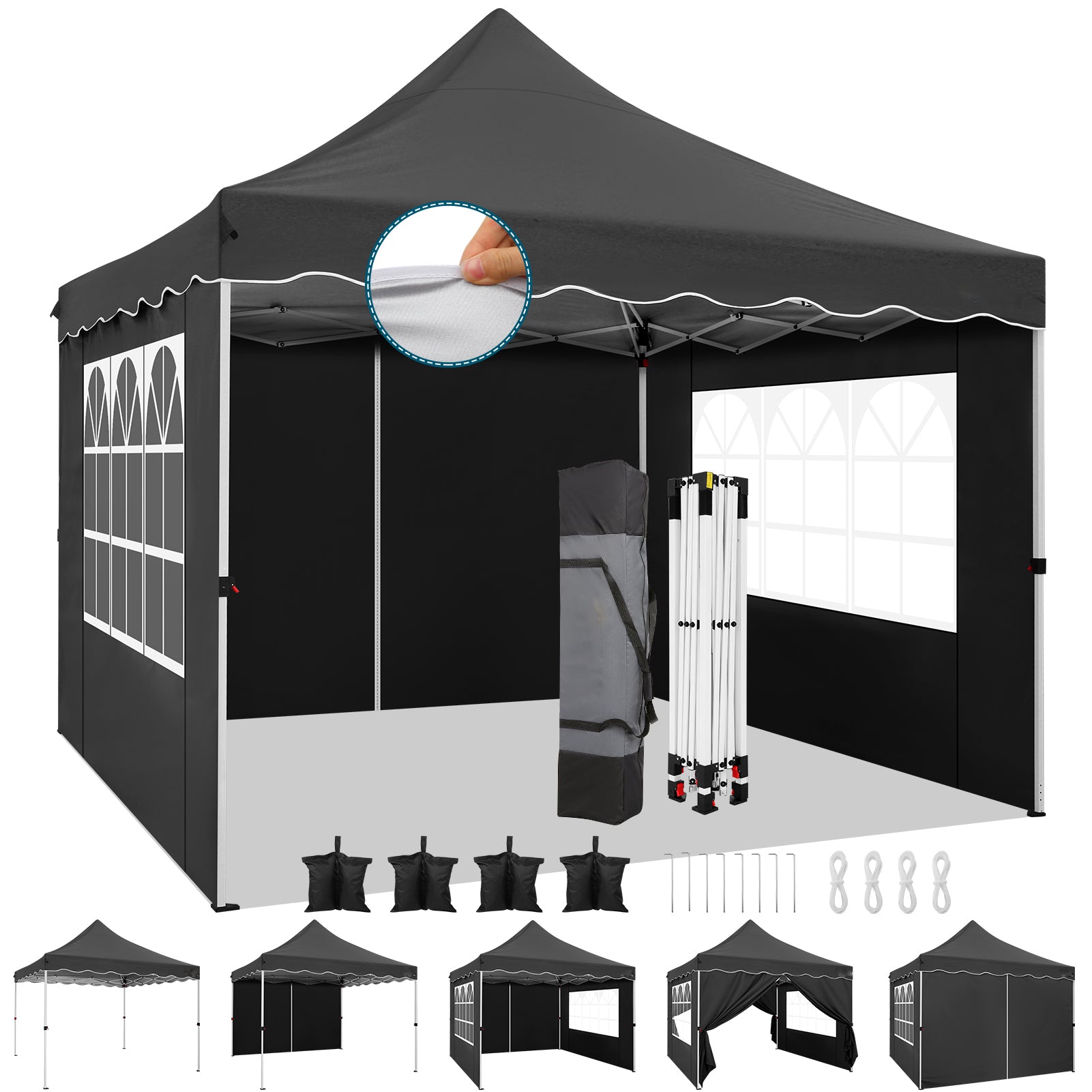HOTEEL 10'x10' Pop Up Canopy , UPF 50+ Easy Setup Canopy Tent Waterproof Outdoor Instant Portable Shelter with 4 Removable Sidewalls, Sandbags, Stakes & Ropes for Party, Events, Vendor, White