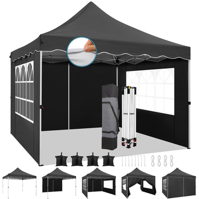 HOTEEL 10'x10' Pop Up Canopy , UPF 50+ Easy Setup Canopy Tent Waterproof Outdoor Instant Portable Shelter with 4 Removable Sidewalls, Sandbags, Stakes & Ropes for Party, Events, Vendor, White