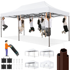 COBIZI 10x20 Heavy Duty Canopy Tent with 6 Removable Sidewalls,Pop up Outdoor Commercial Party Wedding Tent with Roller Bag,Waterproof & UV 50+,Khaki