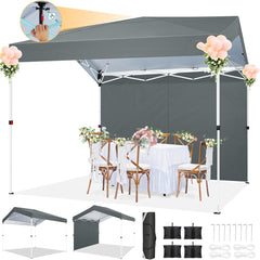 COBIZI 10'x10' Carport Canopy Tent with 1 Sidewall, 3 Adjustable Height Portable Garage, Instant Outdoor Carports with 8 Stakes, 4 Sandbags & Ropes for Motorcycle, Garden Tool, Commercial, Dark Blue