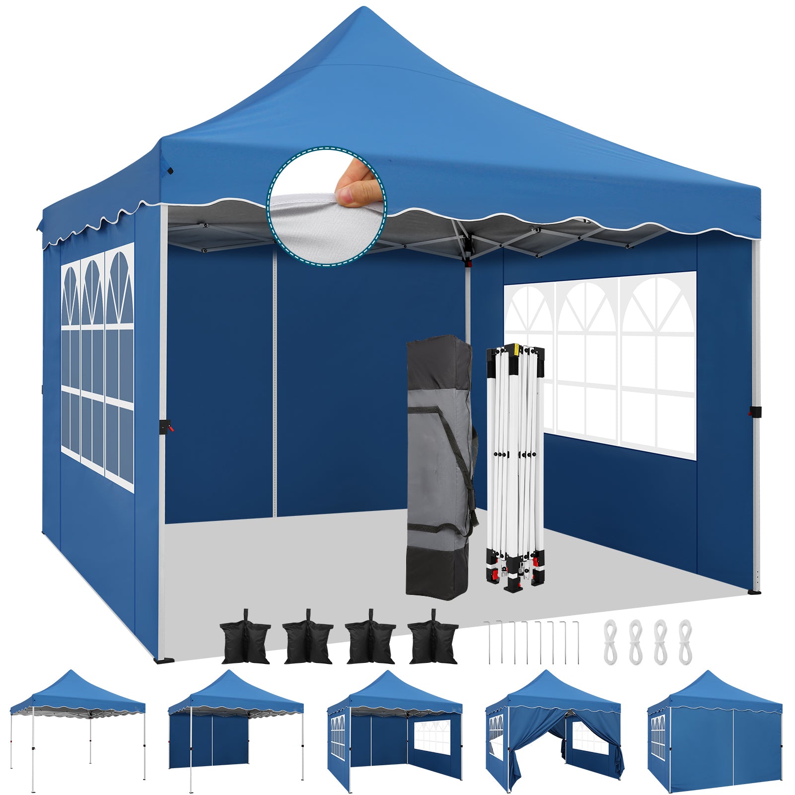 HOTEEL 10'x10' Pop Up Canopy , UPF 50+ Easy Setup Canopy Tent Waterproof Outdoor Instant Portable Shelter with 4 Removable Sidewalls, Sandbags, Stakes & Ropes for Party, Events, Vendor, White