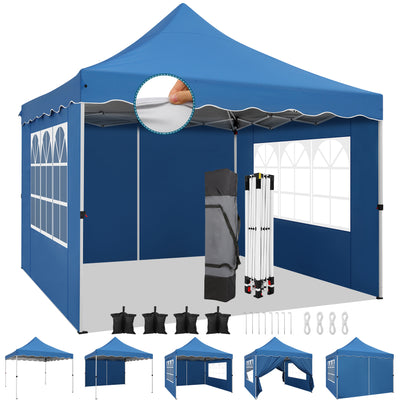 HOTEEL 10'x10' Pop Up Canopy , UPF 50+ Easy Setup Canopy Tent Waterproof Outdoor Instant Portable Shelter with 4 Removable Sidewalls, Sandbags, Stakes & Ropes for Party, Events, Vendor, White