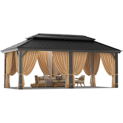 HOTEEL 10'x15' Hardtop Gazebo, Outdoor Steel Double Galvanized Roof Canopy, Aluminum Frame Permanent Pavilion Metal Gazebo with Curtains and Nettings, Sunshade for Patios, Gardens, Lawns, Black