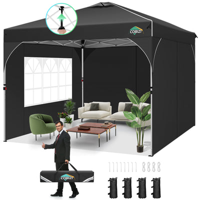 Cobizi 10'x10' One Push Central Button  Pop Up Canopy Tent with Air Vent, 3 Sidewalls & Reflective Strip SPC141