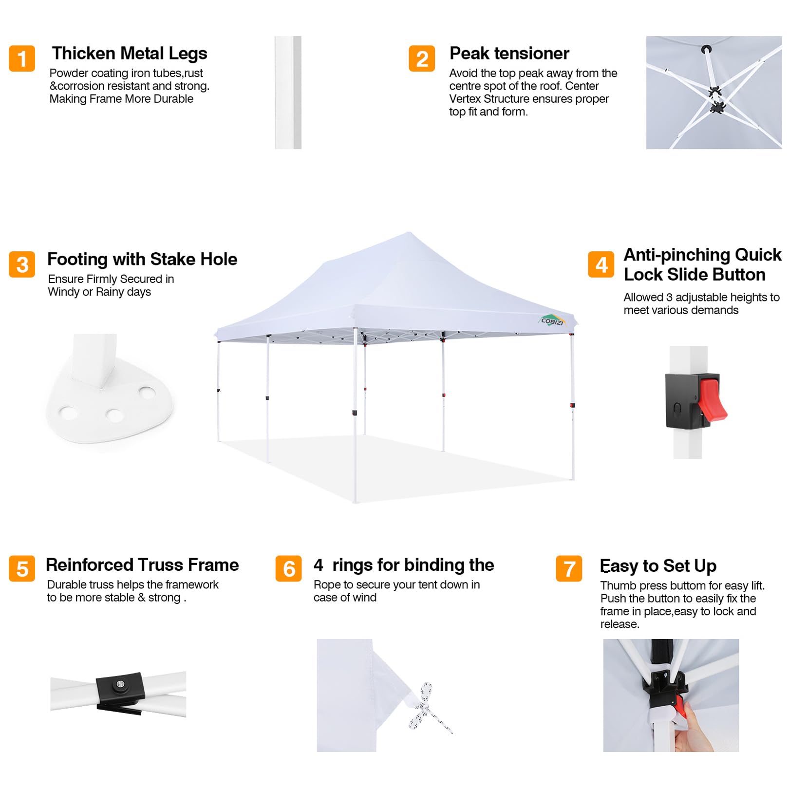 COBIZI 10x20ft Pop Up Canopy Tent with 6 Removable Sidewalls, Easy Up Commercial Canopy, Waterproof and UV50+ Gazebo with Portable Bag, Adjustable Leg Heights,Party Tents for Parties