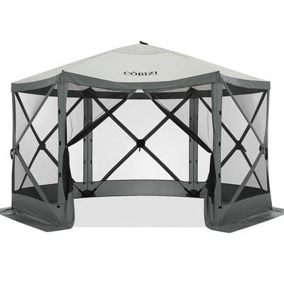 Hoteel 12x12ft Pop-up Gazebo EZ Set-up Camping Canopy Tent with 6 Sides Mosquito Netting, Waterproof, UV Resistant, Portable Screen House Room, Outdoor Party Tent with Carry bag, Ground Spike, Khaki