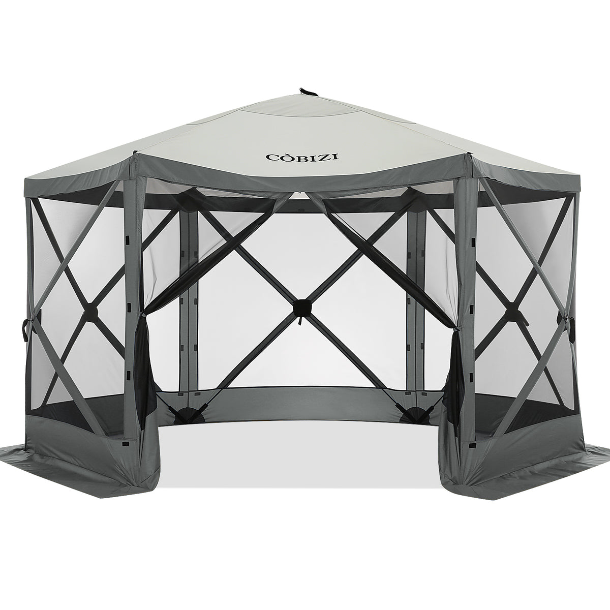 Hoteel 12x12ft Pop-up Gazebo EZ Set-up Camping Canopy Tent with 6 Sides Mosquito Netting, Waterproof, UV Resistant, Portable Screen House Room, Outdoor Party Tent with Carry bag, Ground Spike, Khaki