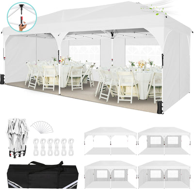 COBIZI 10'x10'/10'x20'/10'x30' Pop Up Canopy Tent with 4 Sidewalls, One-Push Center Lock, UPF 50+ Waterproof Easy Up Gazebo,Outdoor Sun Shelte SPC000142x