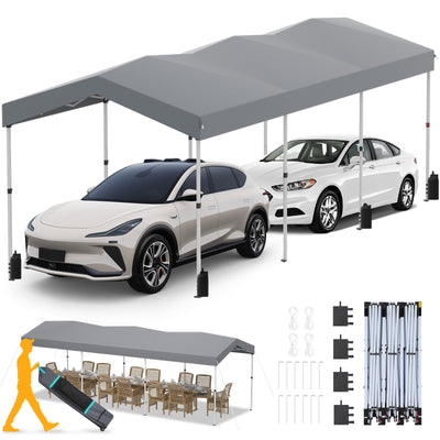 COBIZI 10'x30' Pop Up Canopy-Easy Up Carport Canopy with One Push Setup-Outdoor Sun Shade&Waterppof Tent for Parties, Camping, Events-with 3 Sidewalls,Wheel Bag,4 Weight Bags,4 Ropes& 12 Stakes