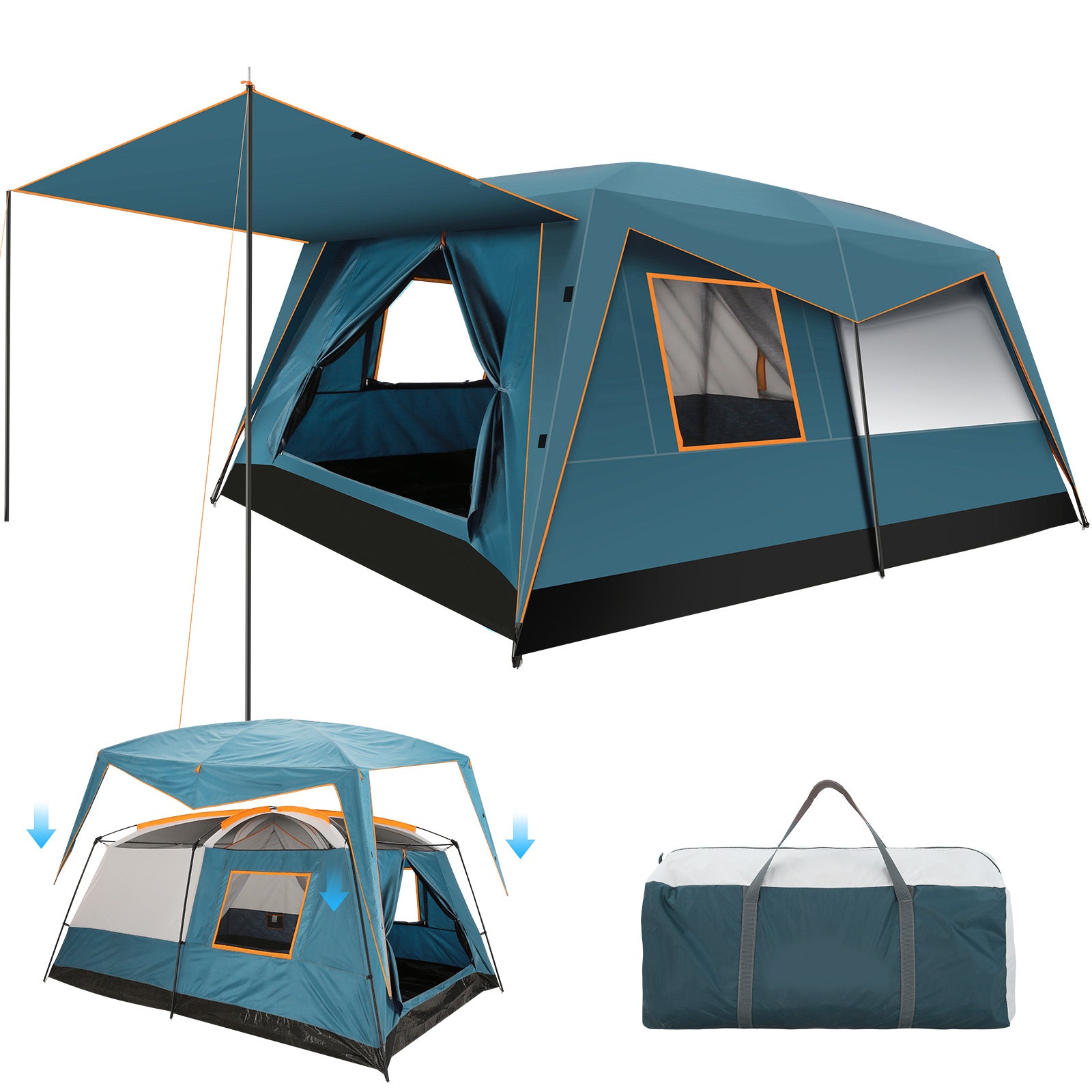 COBIZI 10 Person Camping Tent, Instant Setup 3 Minutes Large Family Tent with Removable Awning, Waterproof 2 Room Tent with UV Protection & Windproof, Spacious Portable Cabin Tent SPC000269