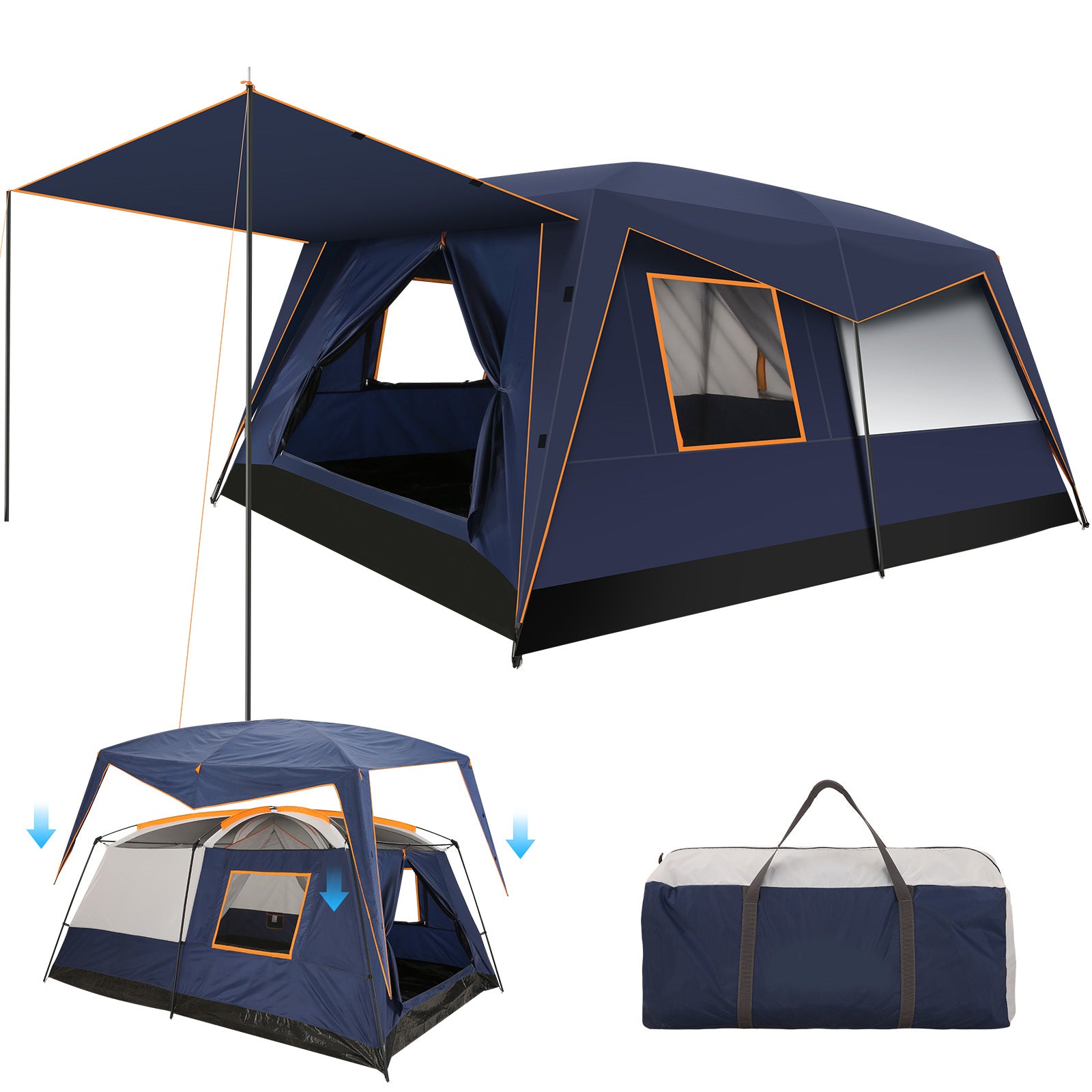 COBIZI 10 Person Camping Tent, Instant Setup 3 Minutes Large Family Tent with Removable Awning, Waterproof 2 Room Tent with UV Protection & Windproof, Spacious Portable Cabin Tent SPC000269