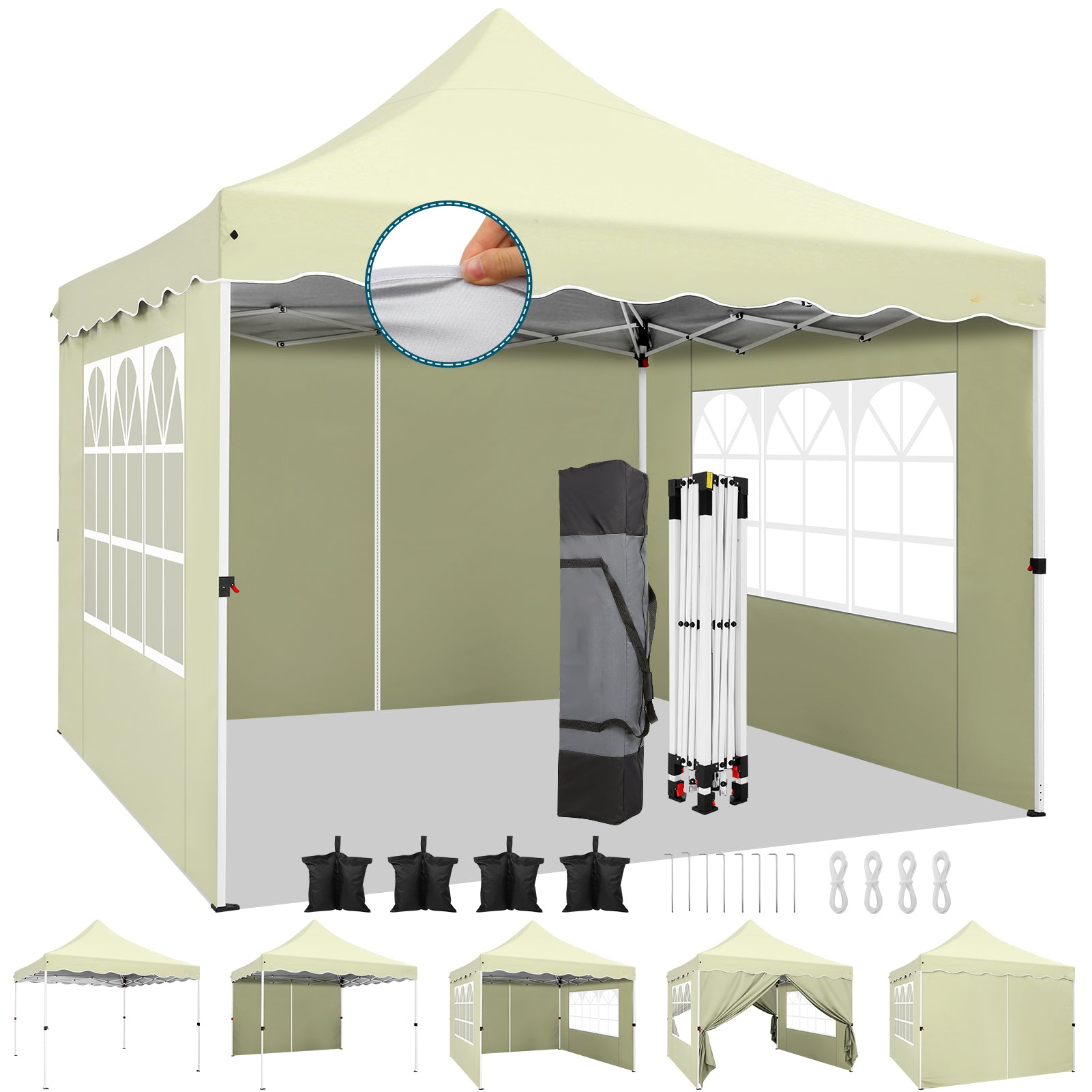 HOTEEL 10'x10' Pop Up Canopy , UPF 50+ Easy Setup Canopy Tent Waterproof Outdoor Instant Portable Shelter with 4 Removable Sidewalls, Sandbags, Stakes & Ropes for Party, Events, Vendor, White