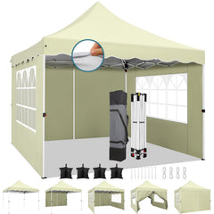 HOTEEL 10'x10' Pop Up Canopy , UPF 50+ Easy Setup Canopy Tent Waterproof Outdoor Instant Portable Shelter with 4 Removable Sidewalls, Sandbags, Stakes & Ropes for Party, Events, Vendor, White