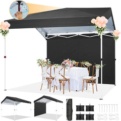 COBIZI 10'x10' Carport Canopy Tent with 1 Sidewall, 3 Adjustable Height Portable Garage, Instant Outdoor Carports with 8 Stakes, 4 Sandbags & Ropes for Motorcycle, Garden Tool, Commercial, Dark Blue