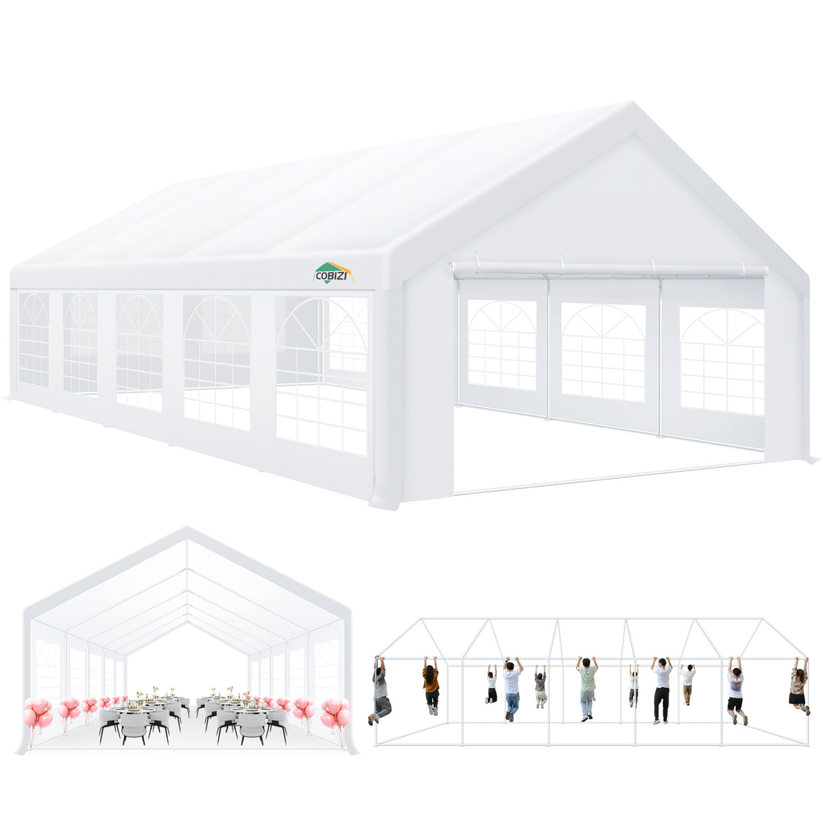 HOTEEL 16'x32' Heavy Duty Party Tent, Wedding Tent, Event Tents, Carport Event Tent with 8 Removable Sidewalls, Outdoor Canopy with Built-in Sandbag, UV50+, Big Tent For Party, Waterproof, White