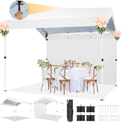 COBIZI 10'x10' Carport Canopy Tent with 1 Sidewall, 3 Adjustable Height Portable Garage, Instant Outdoor Carports with 8 Stakes, 4 Sandbags & Ropes for Motorcycle, Garden Tool, Commercial, Dark Blue
