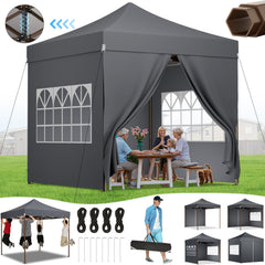 HOTEEL 13x26 Heavy Duty Pop Up Canopy,Instant Outdoor Gazebo with 6 Sidewalls, Commercial Grade Party Tent for Wedding Events, Hexagonal Frame,Black