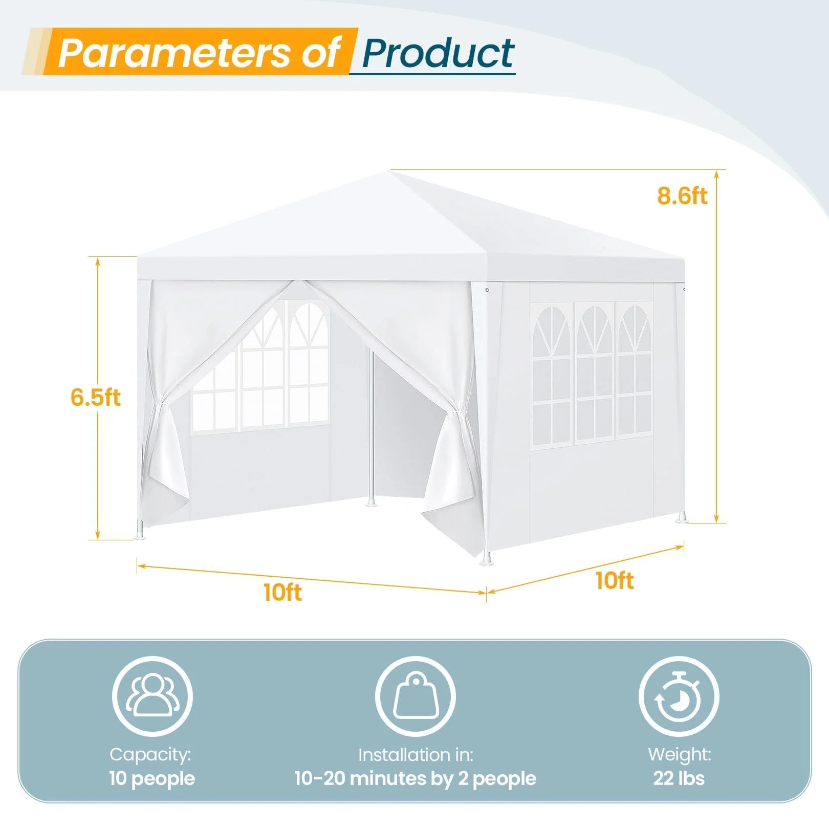 HOTEEL Party Tent 10x10 Canopy Tents for Parties with 6 Removable Sidewalls, Waterproof Outdoor Tent for Weddings and Events