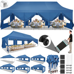 Hoteel 10'x30' Pop up Canopy, Pop up Party Tent with 6 Removable Sidewalls, Outdoor Event Gazebo, Commercial Canopy Tents for Parties Wedding, Gray
