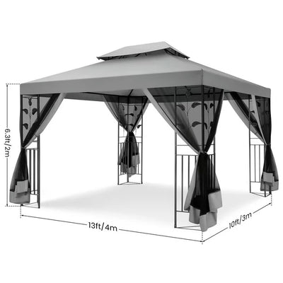 COBIZI 10' x 13' Pop Up Gazebo, Outdoor Steel Double Roof Canopy, Metal Frame Pavilion with Mosquito Netting, Sunshade for Garden, Patio, Lawns, Gray