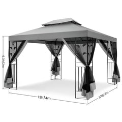 COBIZI 10' x 13' Pop Up Gazebo, Outdoor Steel Double Roof Canopy, Metal Frame Pavilion with Mosquito Netting, Sunshade for Garden, Patio, Lawns, Gray