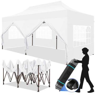 COBIZI 10x20 Pop Up Canopy Tent Heavy Duty with 6 Removable Sidewalls, Commercial Heavy Duty Pop Up Tent for Parties All Weather Waterproof and UV 50+ Wedding Tent with Roller Bag(Legs Upgraded)