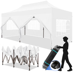 COBIZI 10x20 Pop Up Canopy Tent Heavy Duty with 6 Removable Sidewalls, Commercial Heavy Duty Pop Up Tent for Parties All Weather Waterproof and UV 50+ Wedding Tent with Roller Bag(Legs Upgraded)
